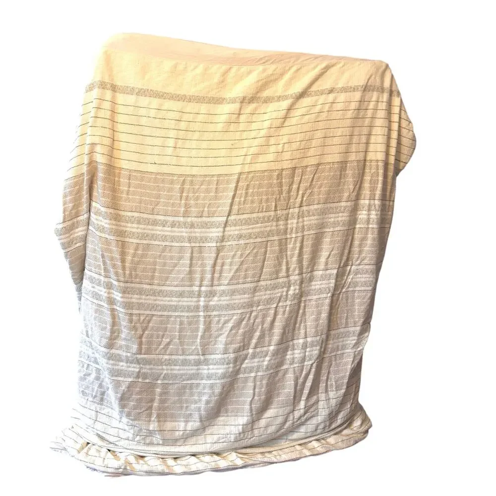 Anthropologie Woven Koseling Striped Duvet Queen Cream, Gold